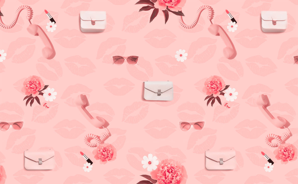 Beauty glam pink accessories collage Pattern Wallpaper for Walls