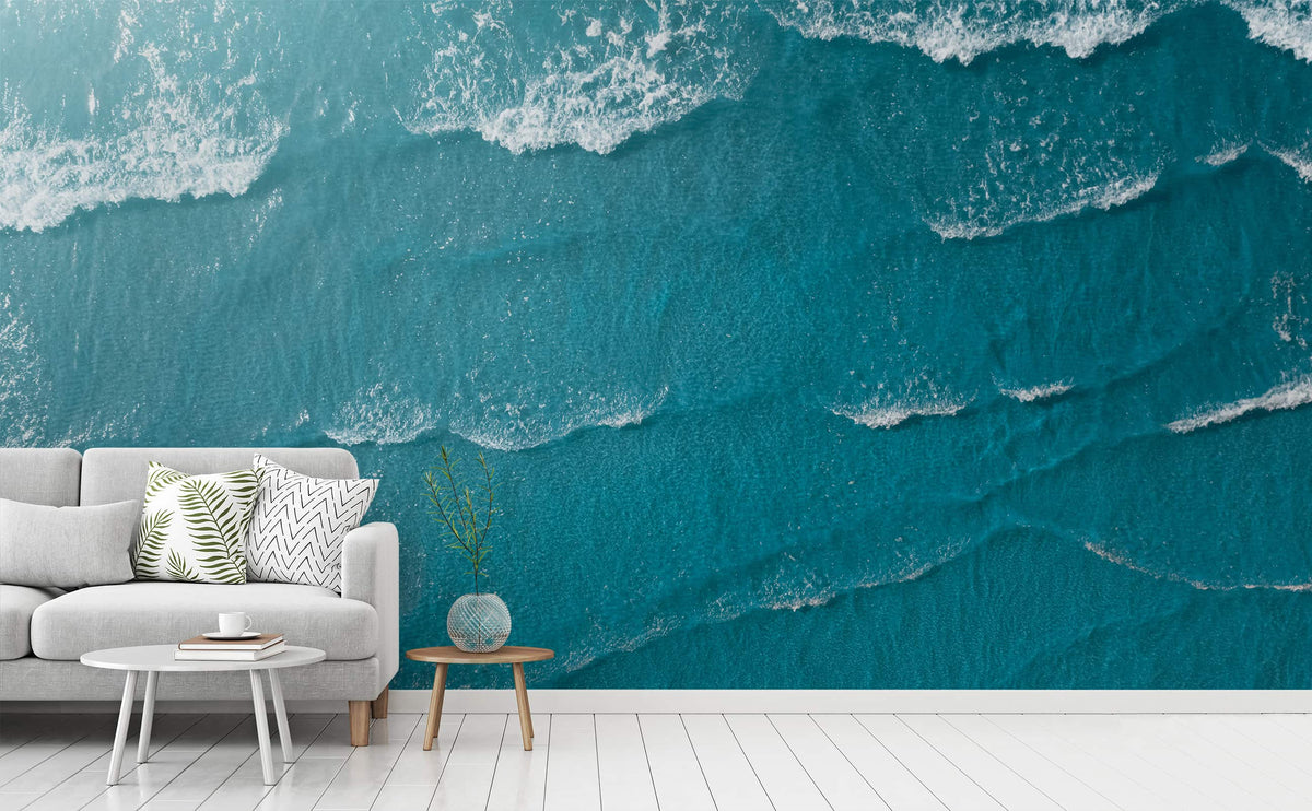 Moss Rocks in Sea Mural Wallpaper in Blue-Green Tropical Wall Decor for  Living Room - Clearhalo