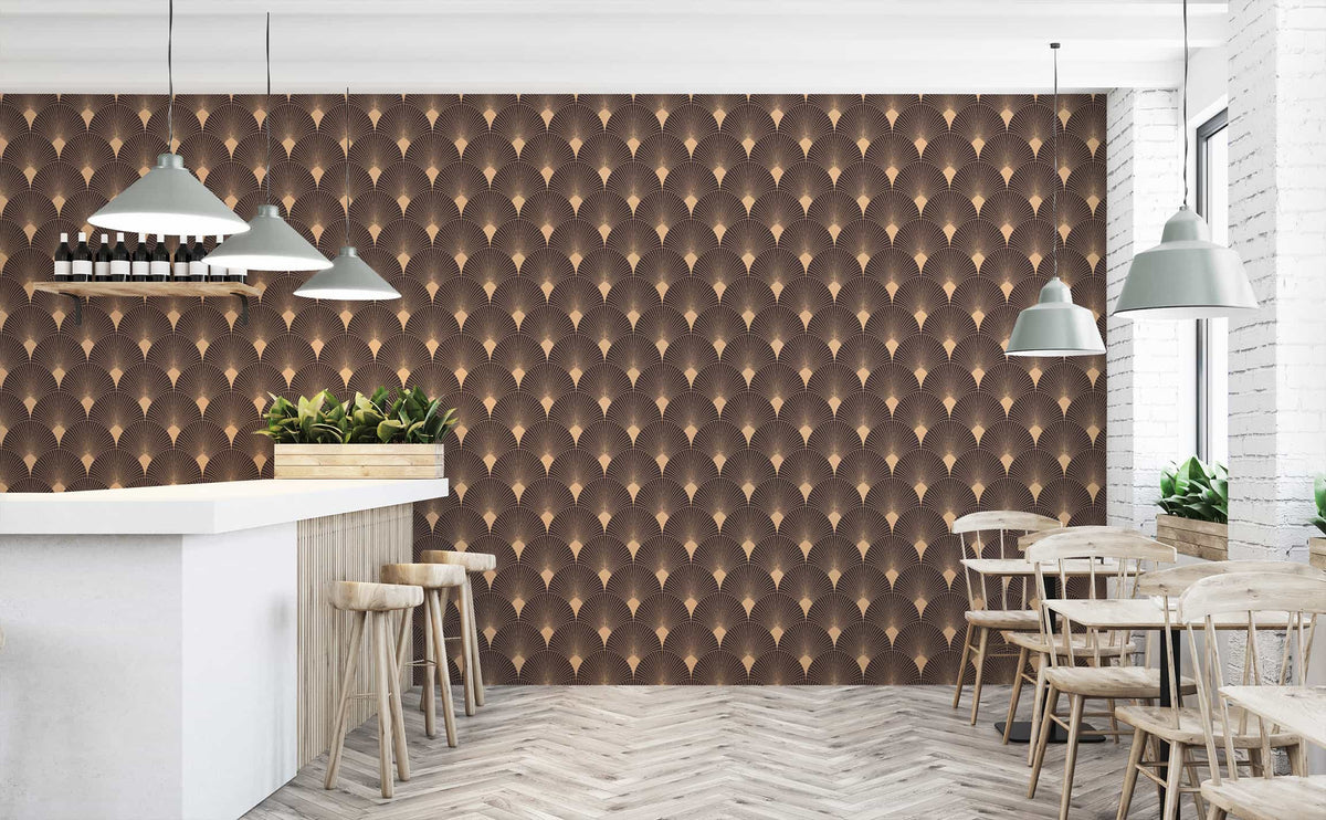 Gold fountain fan motif art deco Pattern Wallpaper for Walls | The Vesper