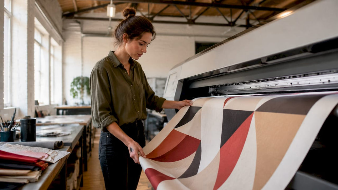 Technician inspecting digital wallpaper print