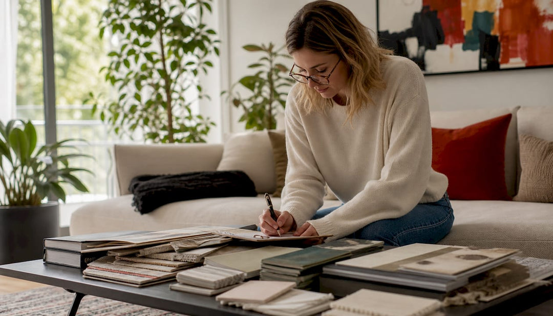 Designer analyzing custom wallpaper samples