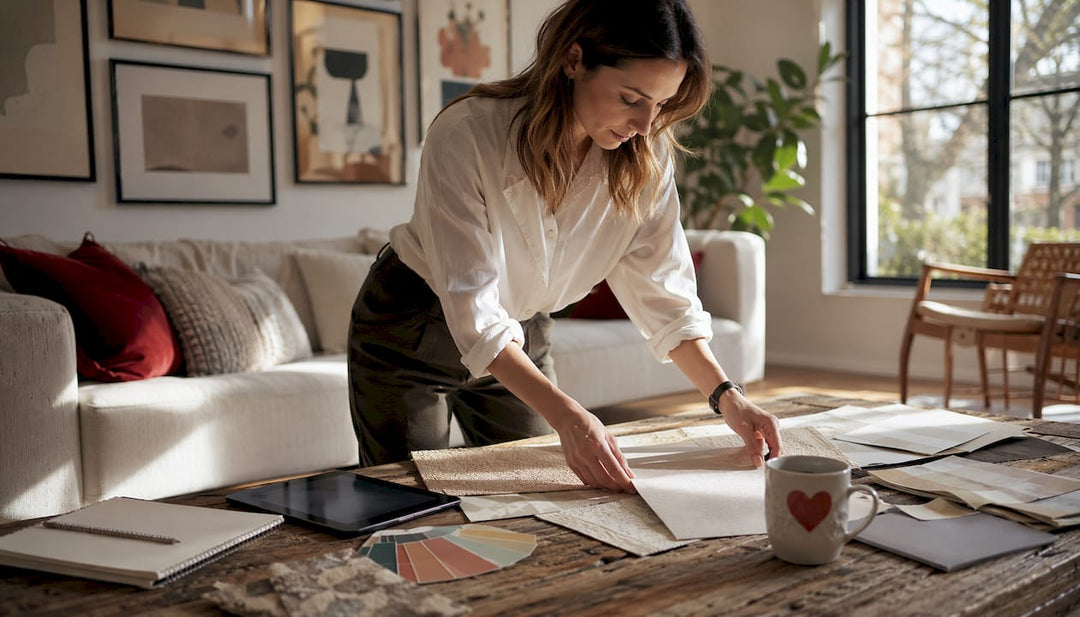 Interior designer comparing boutique wallpaper samples