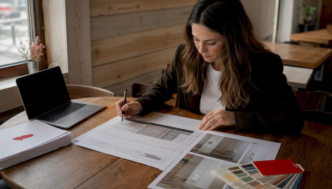 Woman reviewing mural contract documents