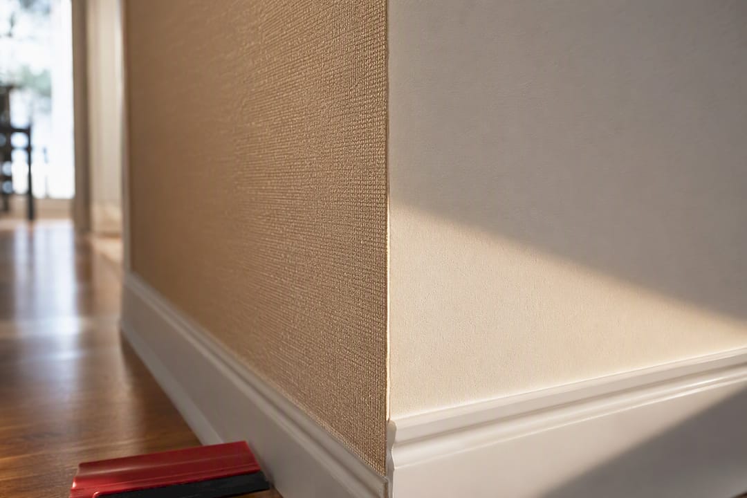 Close view of firmly bonded wallpaper edge