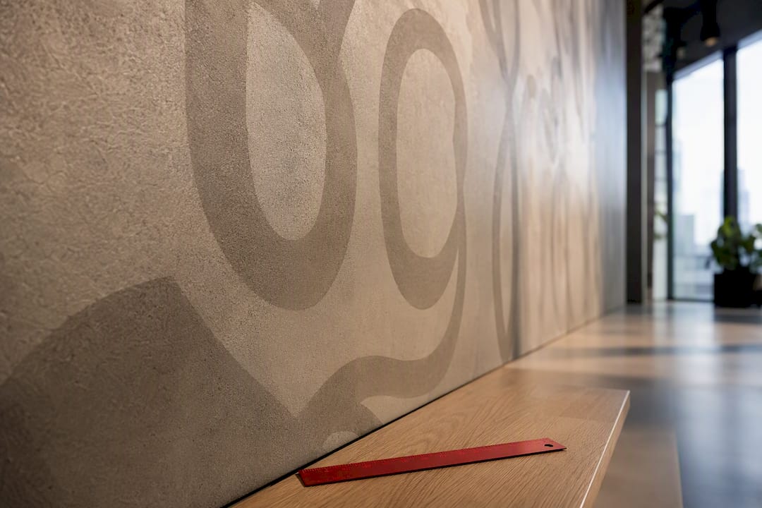 Abstract logo mural in commercial reception
