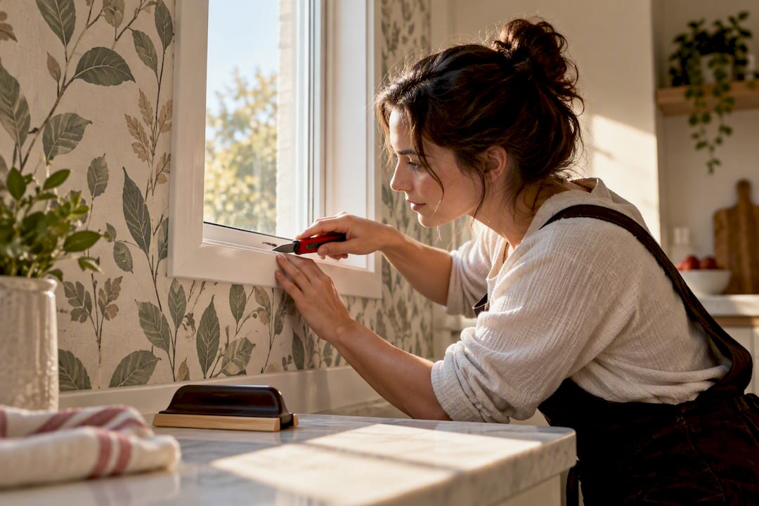 Trimming wallpaper around a flush window