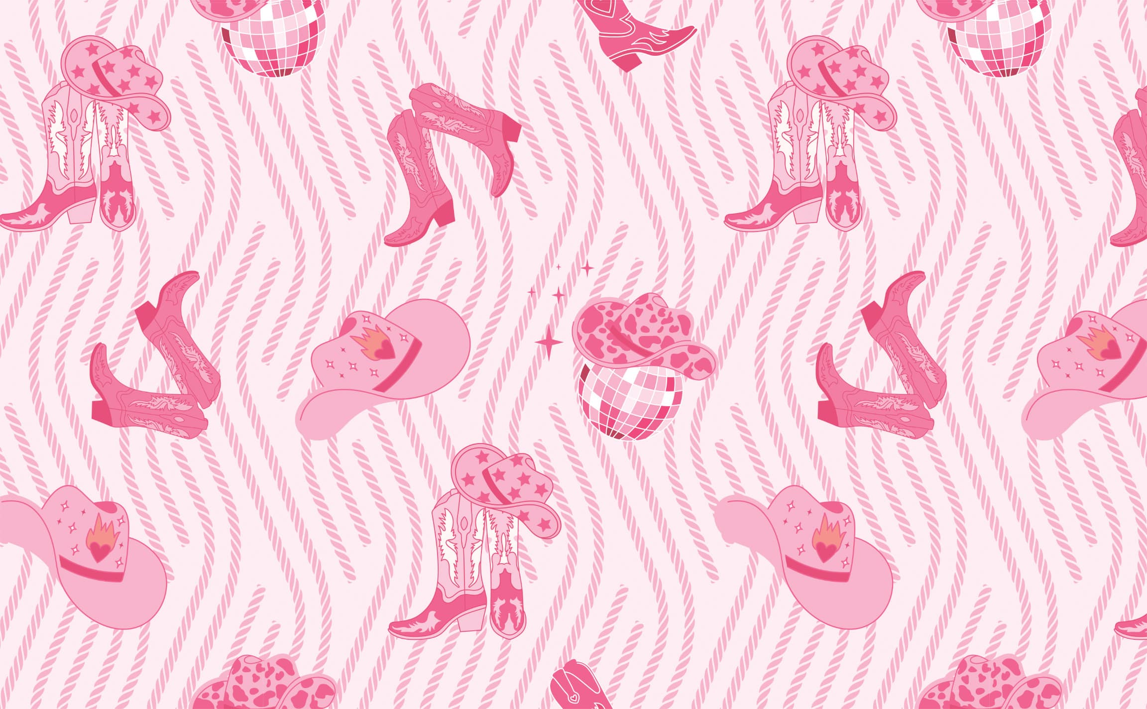 Pink pop cowgirl with boots and sparkling disco ball Pattern