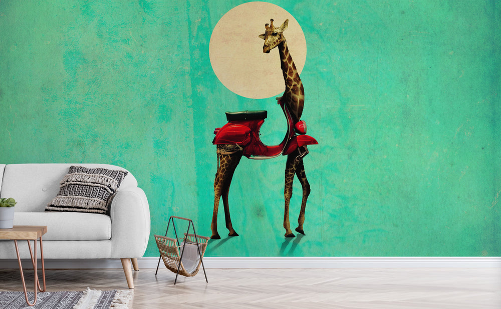 Giraffe wall mural in a living room | Walls Need Love
