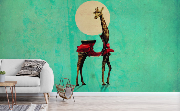 Giraffe wall mural in a living room | Walls Need Love