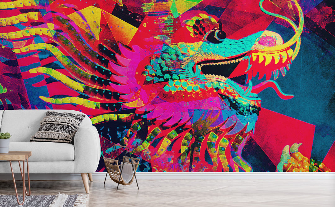 Dragon wall mural in a living room | Walls Need Love