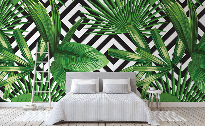 Palms Over Diamonds wall mural in a bedroom | Walls Need Love