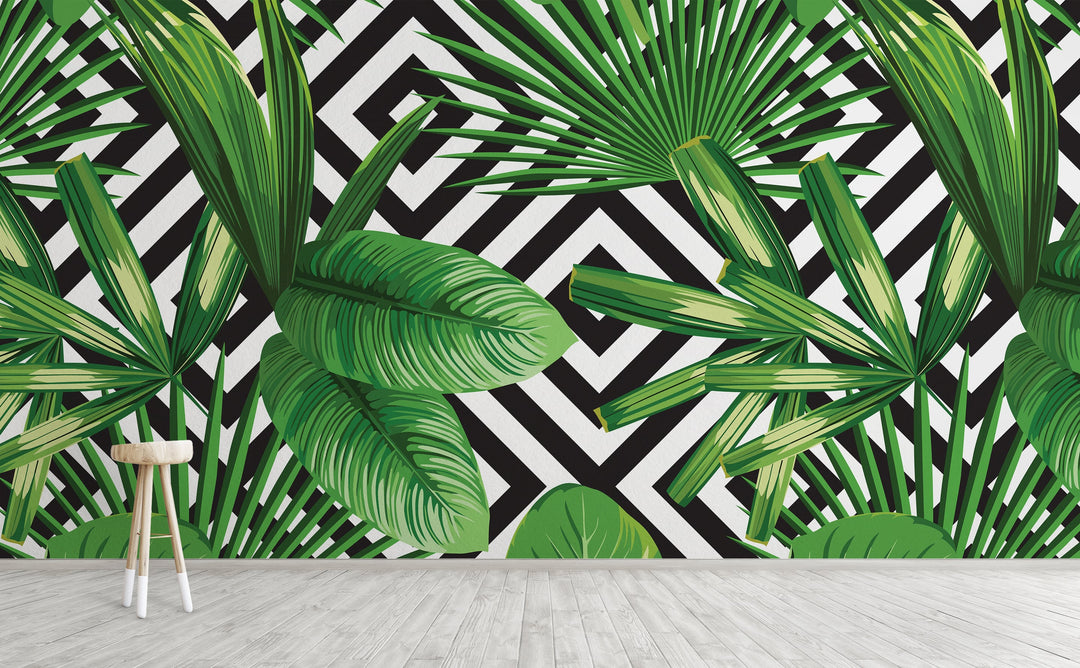 Palms Over Diamonds wall mural on an interior wall | Walls Need Love