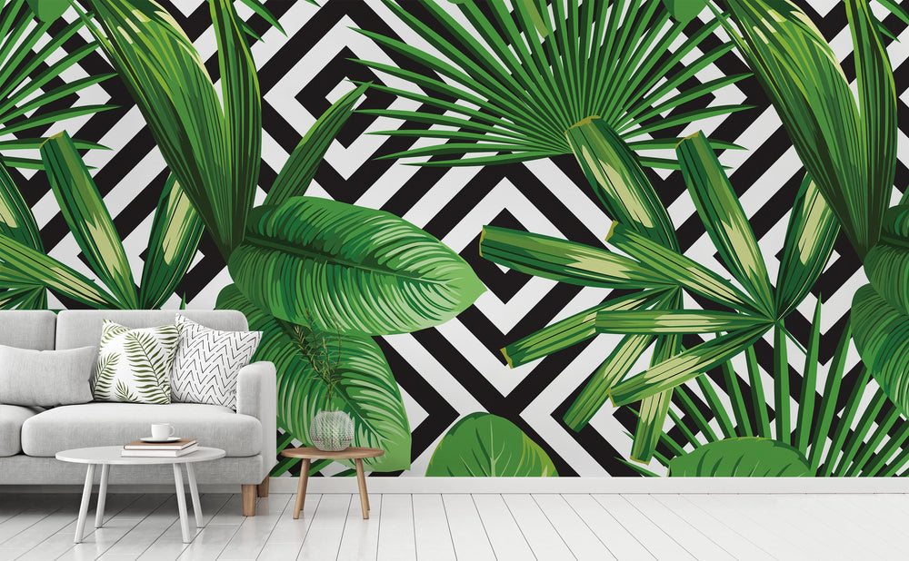 Palms Over Diamonds wall mural in a living room | Walls Need Love