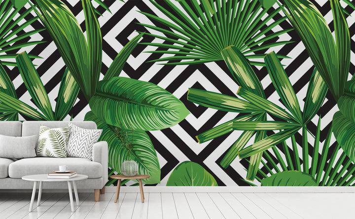 Palms Over Diamonds wall mural in a living room | Walls Need Love