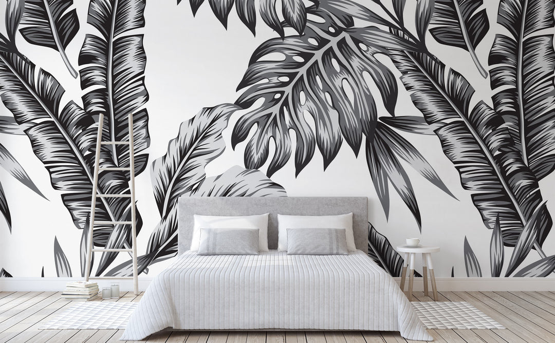 Retro Palms wall mural in a bedroom | Walls Need Love
