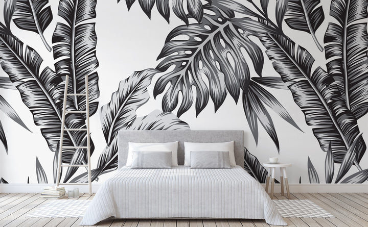 Retro Palms wall mural in a bedroom | Walls Need Love