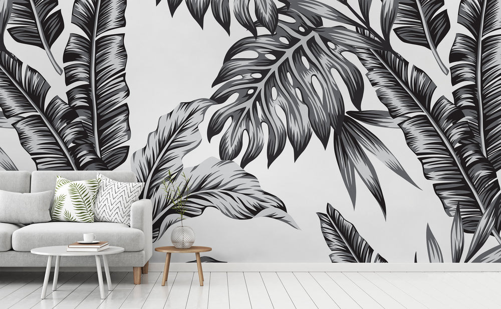 Retro Palms wall mural in a living room | Walls Need Love