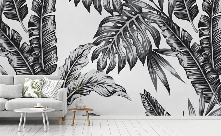 Retro Palms wall mural in a living room | Walls Need Love