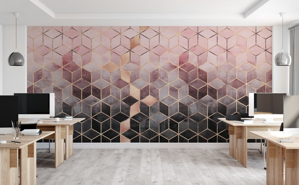 Pink Gray Gradient Cubes Wall Mural by Walls Need Love
