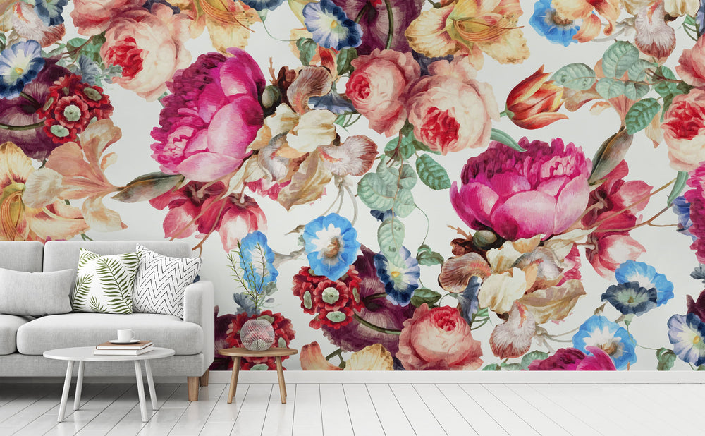 Floral Crush wall mural in a living room | Walls Need Love