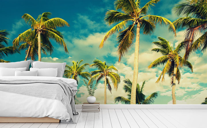 Tropical Sky wall mural in a bedroom | Walls Need Love