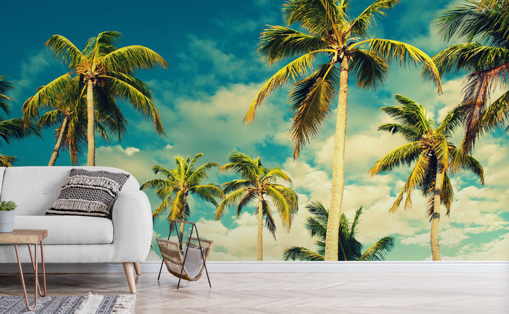 Tropical Sky wall mural in a living room | Walls Need Love