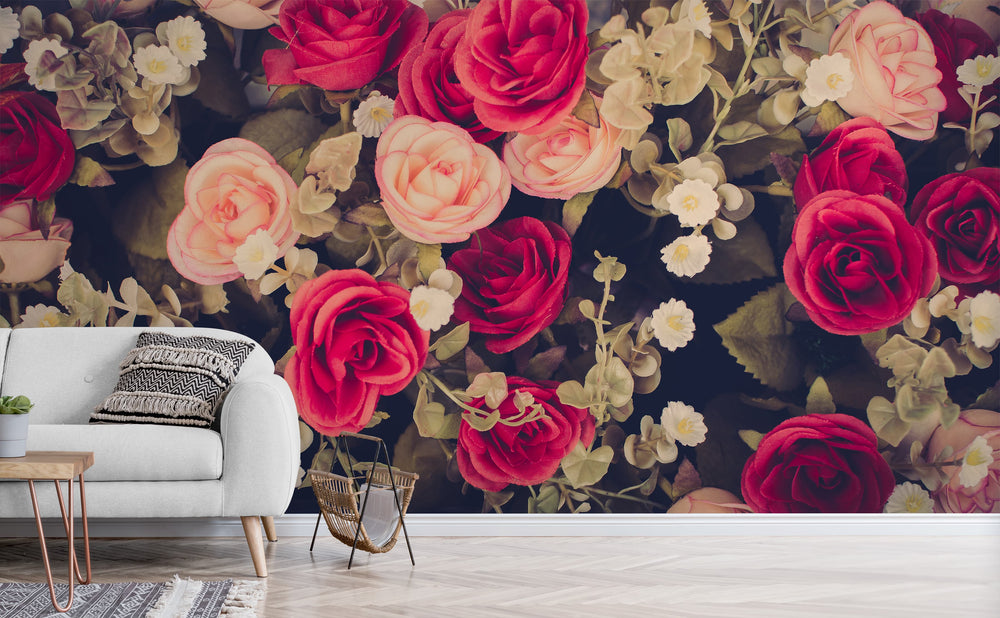 Vintage Bouquet wall mural in a living room | Walls Need Love