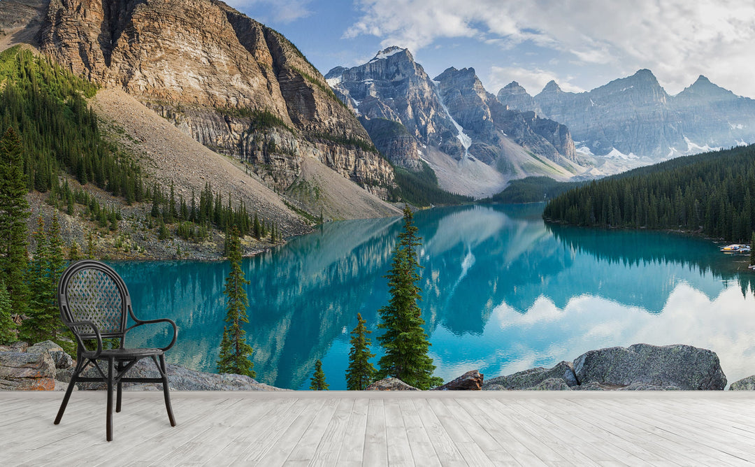 Moraine Lake wall mural on an interior wall | Walls Need Love