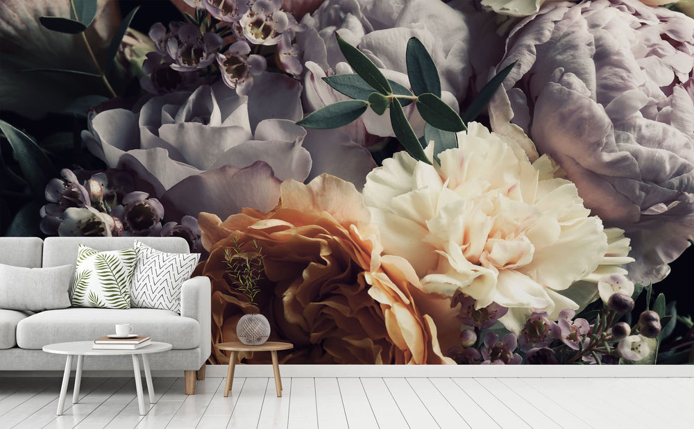 Twilight Bouquet wall mural in a living room | Walls Need Love