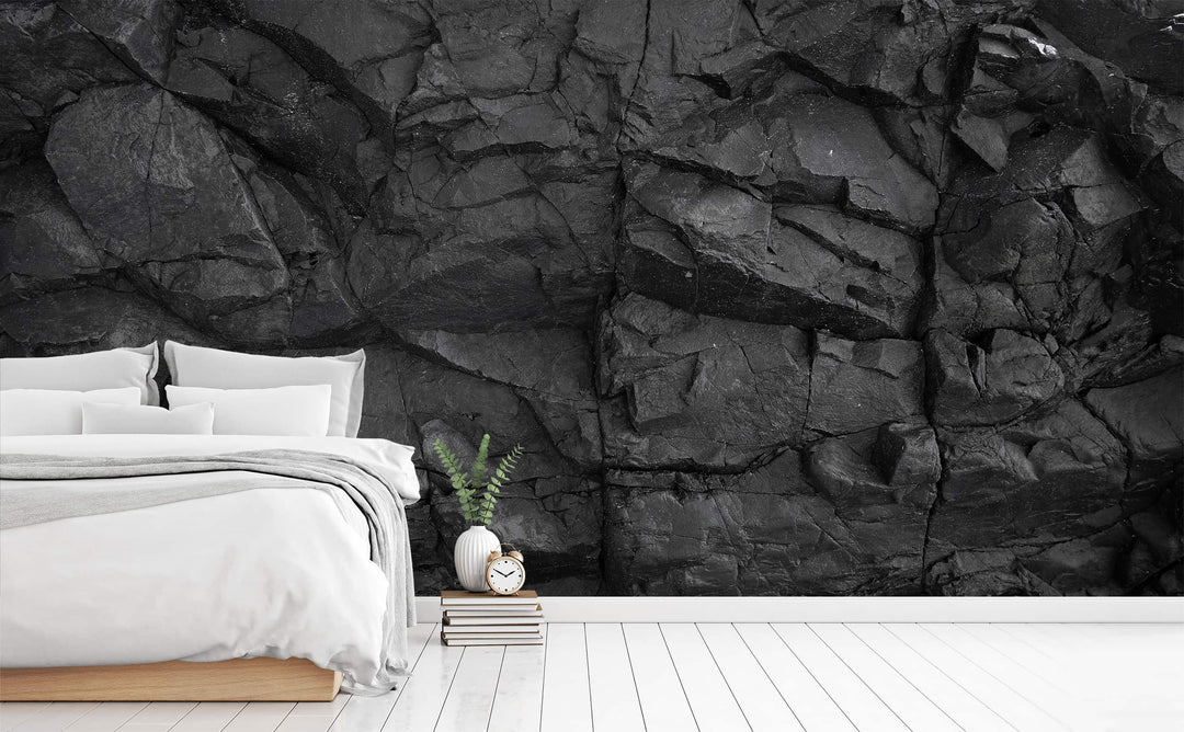 Obsidian Boulder wall mural in a bedroom | Walls Need Love