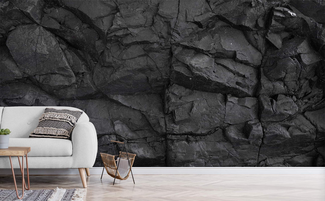 Obsidian Boulder wall mural in a living room | Walls Need Love