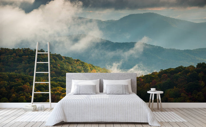 Blue Ridge Parkway wall mural in a bedroom | Walls Need Love
