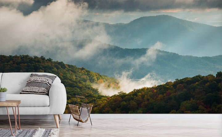 Blue Ridge Parkway wall mural in a living room | Walls Need Love