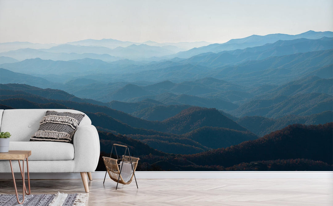 Great Smoky Mountains wall mural in a living room | Walls Need Love