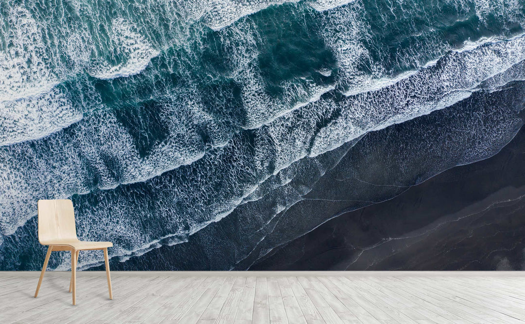 Black Sand Beach wall mural on an interior wall | Walls Need Love