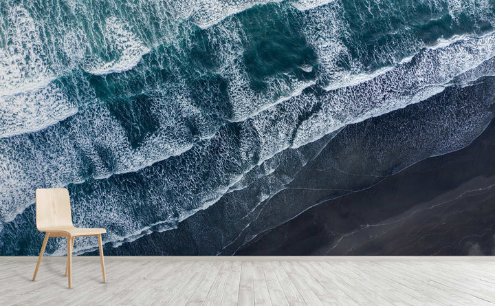 Black Sand Beach wall mural on an interior wall | Walls Need Love