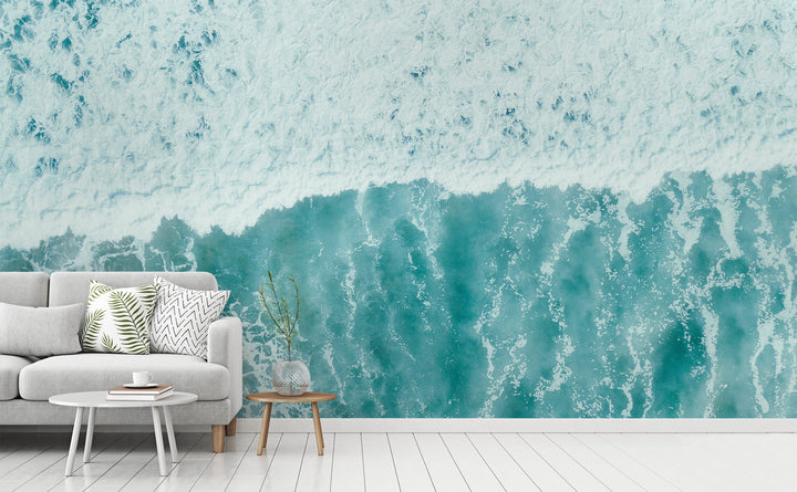 Seaside Companion wall mural in a living room | Walls Need Love