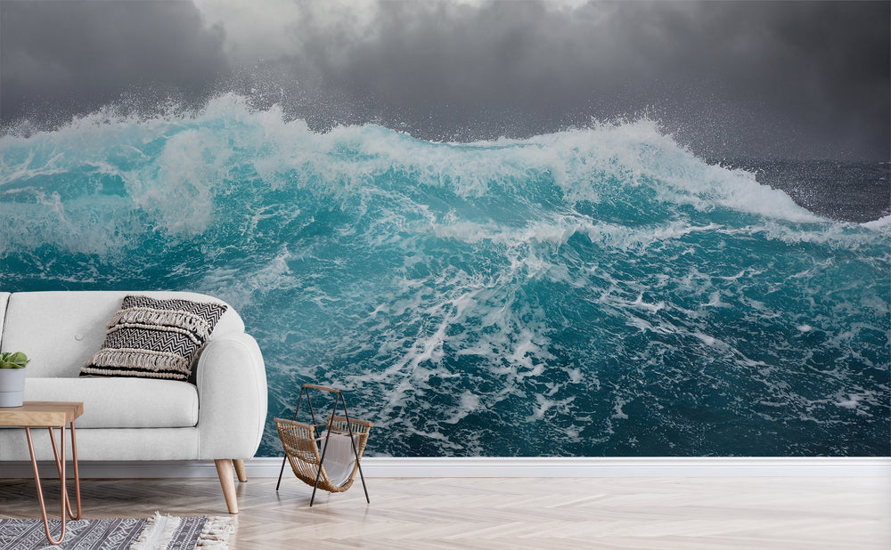 Stormy Seas wall mural in a living room | Walls Need Love