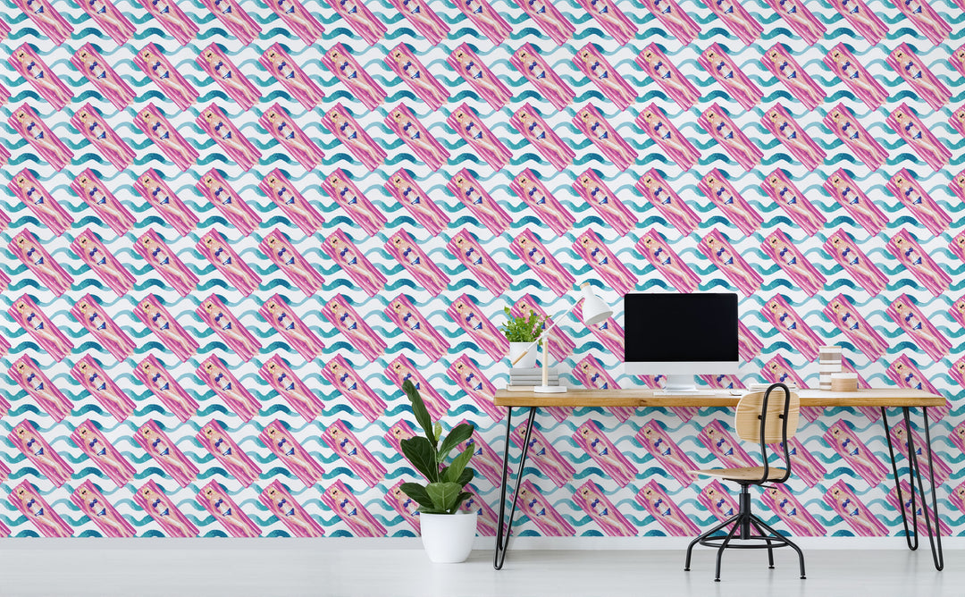 Pool Lounging wallpaper in a home office | Walls Need Love