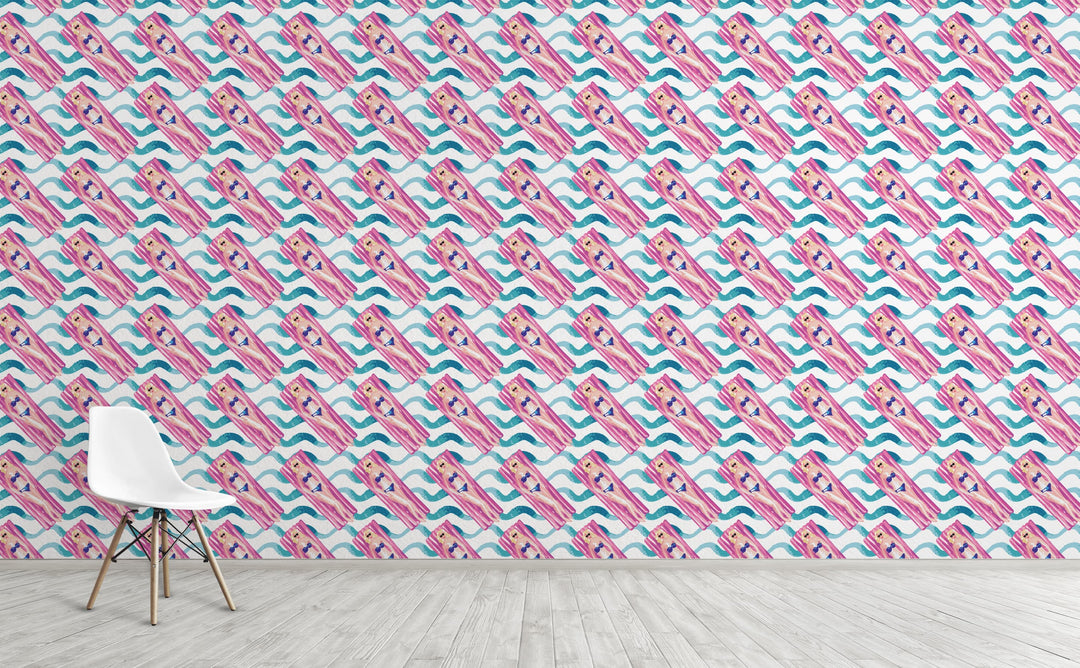 Pool Lounging wallpaper on an interior wall | Walls Need Love