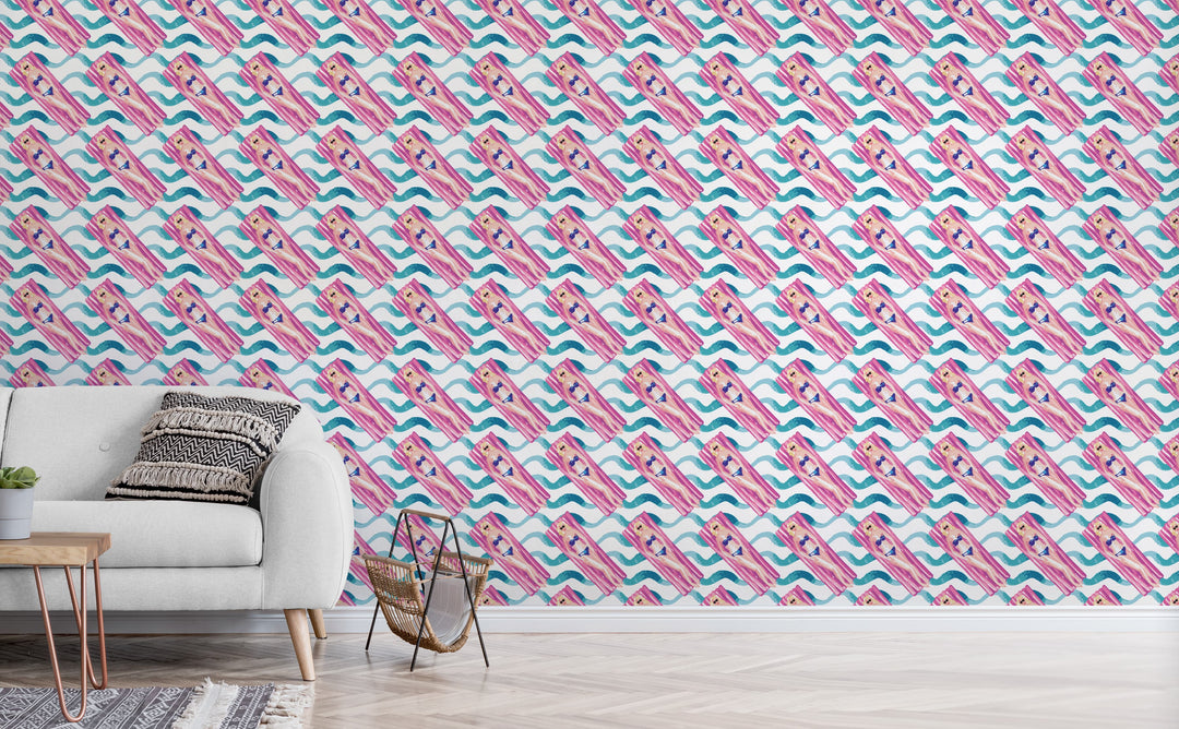 Pool Lounging wallpaper in a living room | Walls Need Love