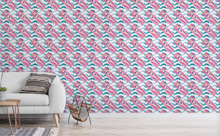 Pool Lounging wallpaper in a living room | Walls Need Love