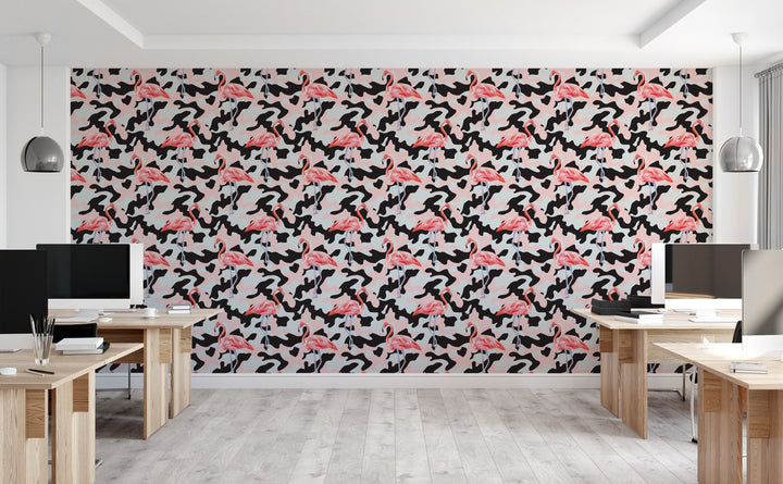 Flamingos on Palms | Wallpaper