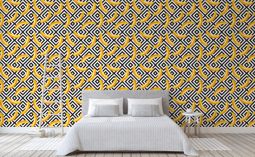 Banana Over Diamonds wallpaper in a bedroom | Walls Need Love