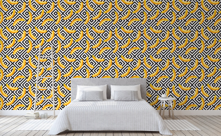 Banana Over Diamonds wallpaper in a bedroom | Walls Need Love