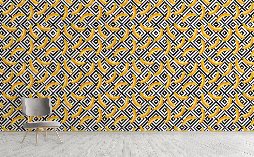 Banana Over Diamonds wallpaper on an interior wall | Walls Need Love