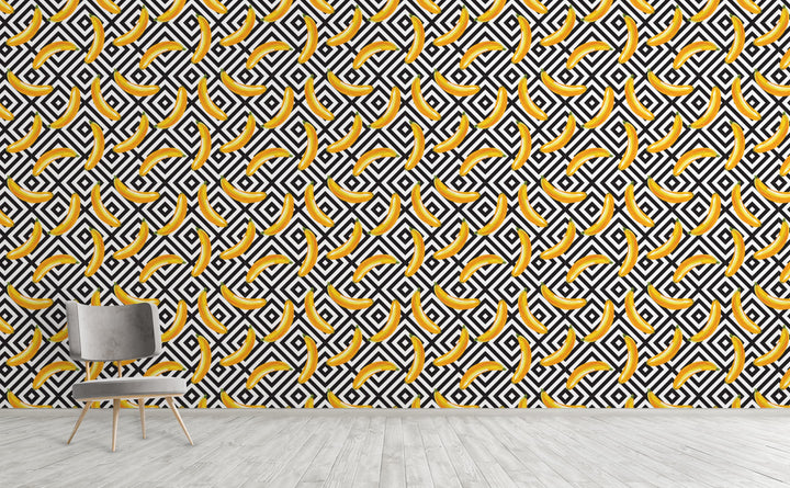 Banana Over Diamonds wallpaper on an interior wall | Walls Need Love