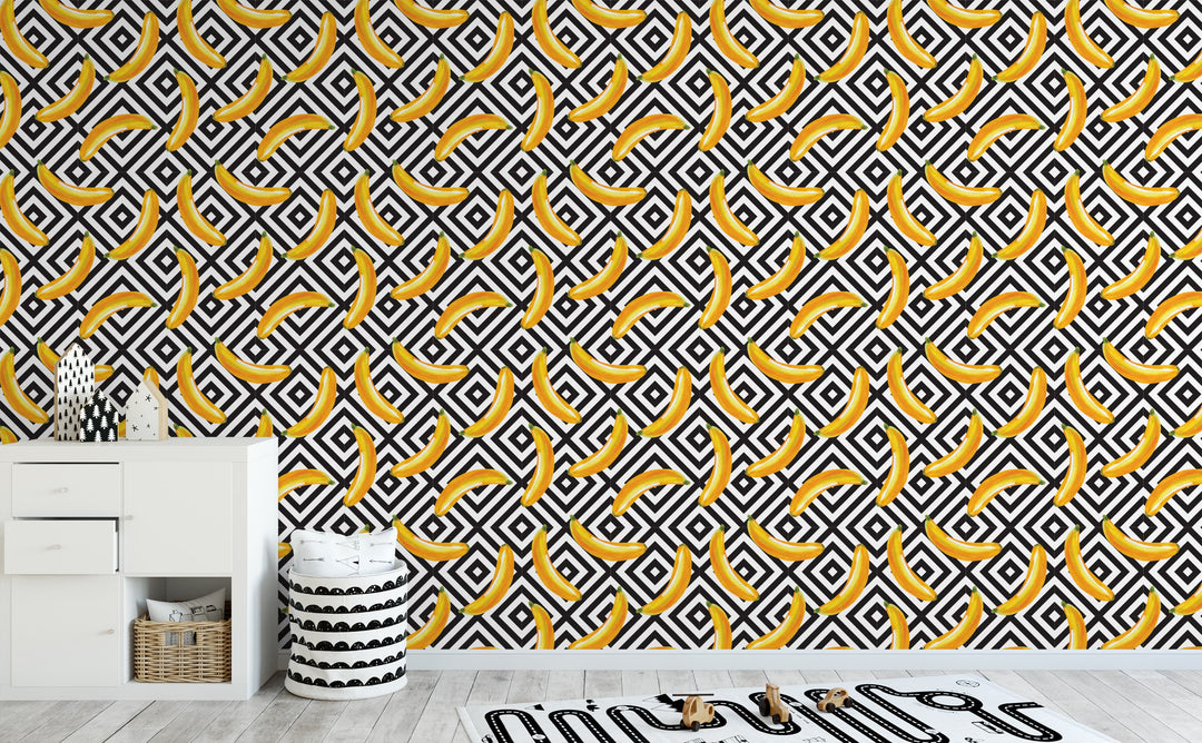 Banana Over Diamonds wallpaper in a kids room | Walls Need Love