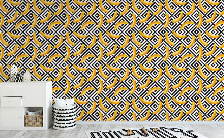 Banana Over Diamonds wallpaper in a kids room | Walls Need Love