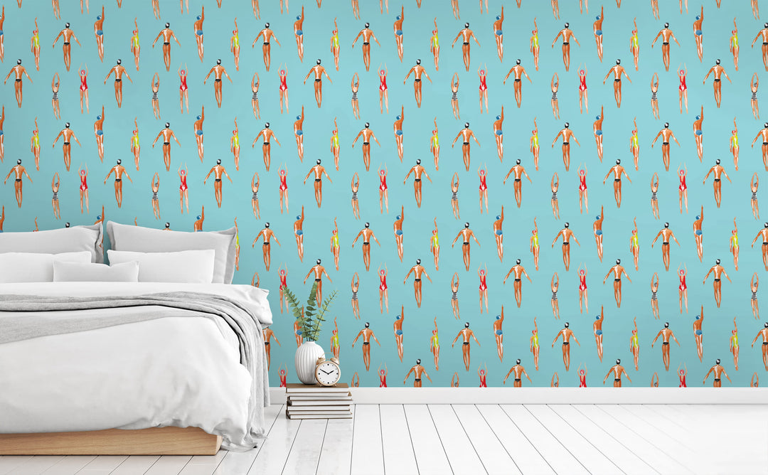 Swimmers wallpaper in a bedroom | Walls Need Love